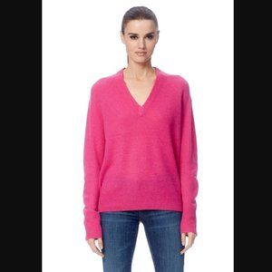 360 CASHMERE Orchid Callie Cashmere V-Neck Sweater W/ Ribbed Trims in Small